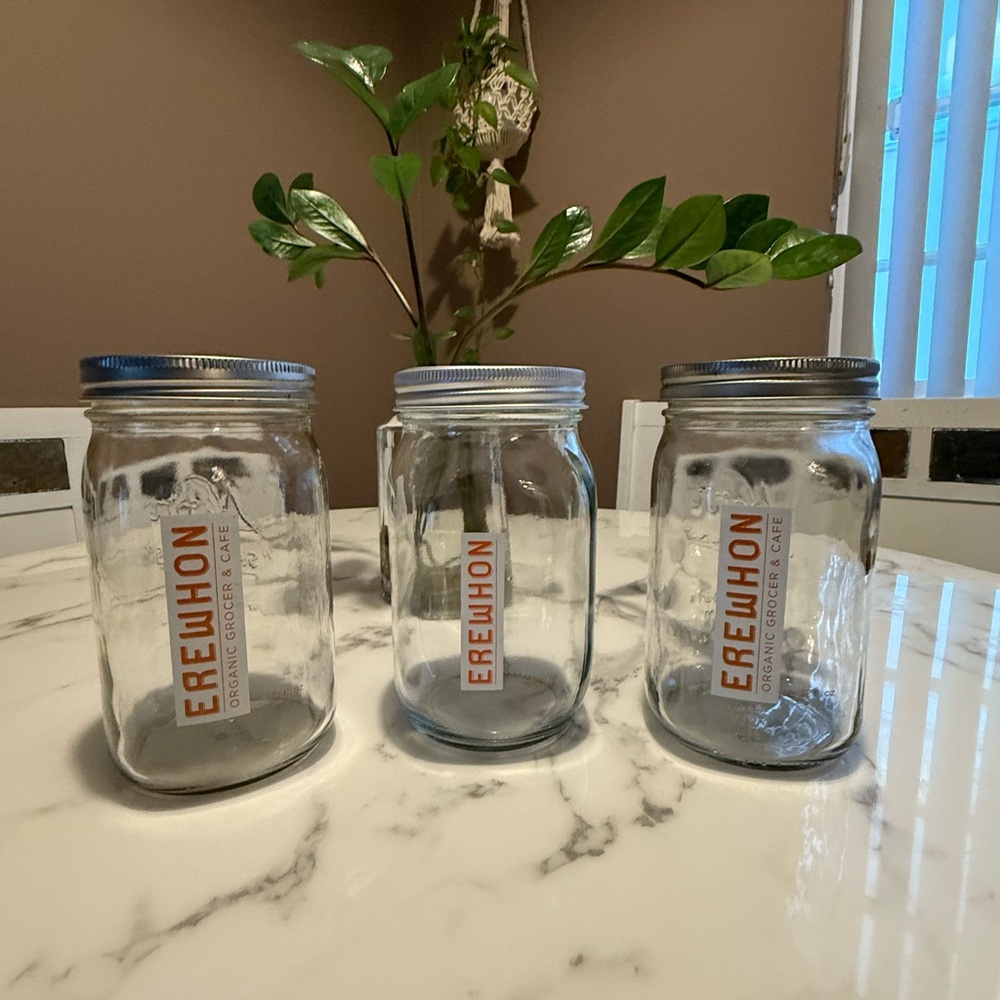 Erewhon Clear Glass Jars with Silver Lids - Set of 3
